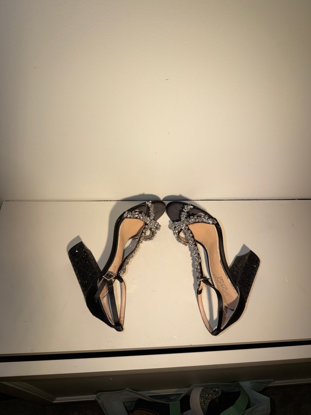 Jewel Badgley Mischka Black Crystal-Embellished Block Heel Sandals.Sz 7 Chic - Picture 9 of 12